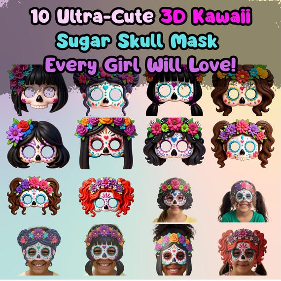 20 Sugar Skull Masks Set, Kids Halloween Party Activity, Classroom Craft, Screen Free (PDF) - görsel 2