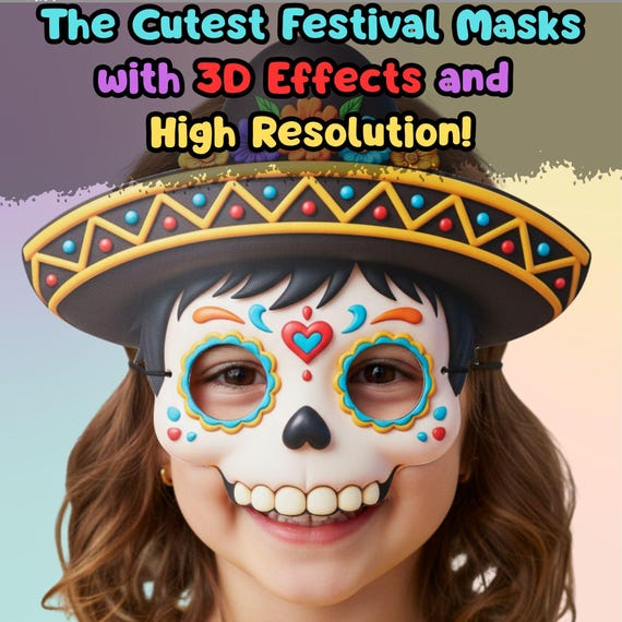 20 Sugar Skull Masks Set, Kids Halloween Party Activity, Classroom Craft, Screen Free (PDF) - görsel 4