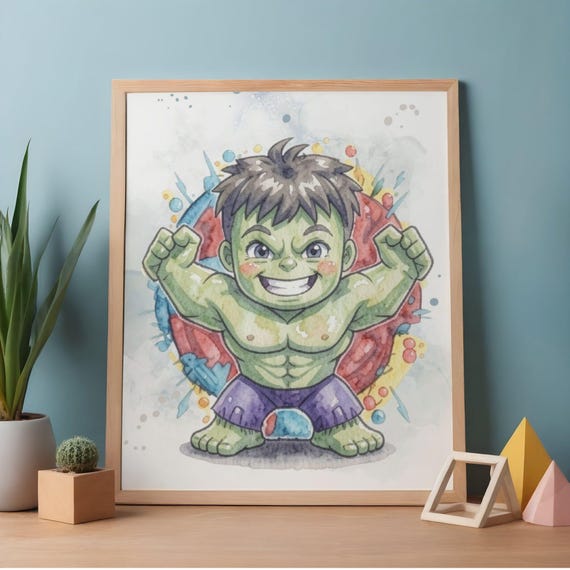 Avengers Watercolor Poster Set 6 Designs, Kids Room Wall Art, Superhero Nursery Decor, Instant Download PDF - görsel 5