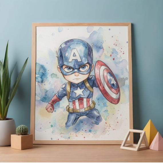 Avengers Watercolor Poster Set 6 Designs, Kids Room Wall Art, Superhero Nursery Decor, Instant Download PDF - görsel 6