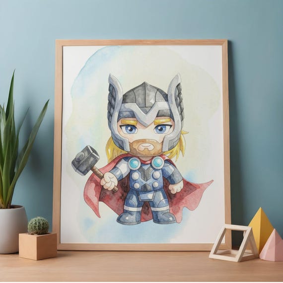 Avengers Watercolor Poster Set 6 Designs, Kids Room Wall Art, Superhero Nursery Decor, Instant Download PDF - görsel 8