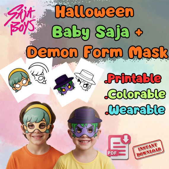 Baby Saja KPop Mask Printable, Kids Birthday Party Activity, Outdoor Garden Craft, Party Favor PDF