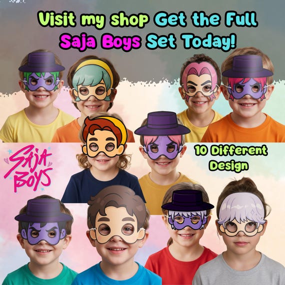 Baby Saja KPop Mask Printable, Kids Birthday Party Activity, Outdoor Garden Craft, Party Favor PDF - görsel 2