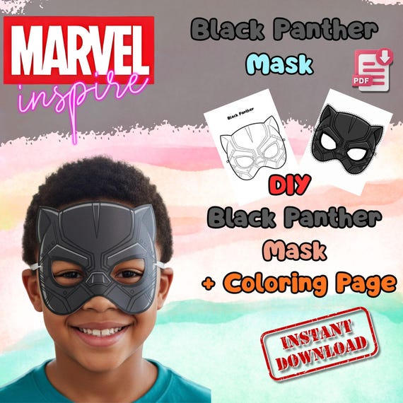 Black Panther Mask Printable, Kids Birthday Party Activity, Outdoor Garden Craft, Party Favor PDF
