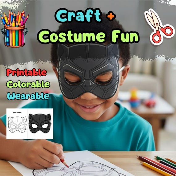 Black Panther Mask Printable, Kids Birthday Party Activity, Outdoor Garden Craft, Party Favor PDF - görsel 2