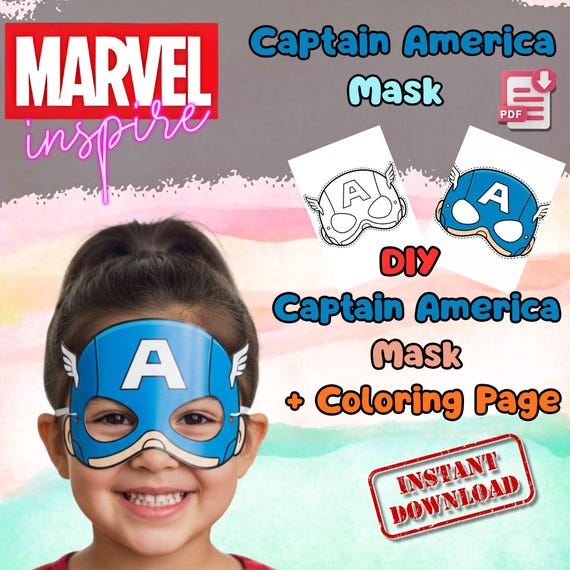 Captain America Mask Printable, Kids Birthday Party Activity, Outdoor Garden Craft, Party Favor PDF