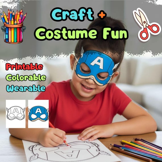 Captain America Mask Printable, Kids Birthday Party Activity, Outdoor Garden Craft, Party Favor PDF - görsel 2