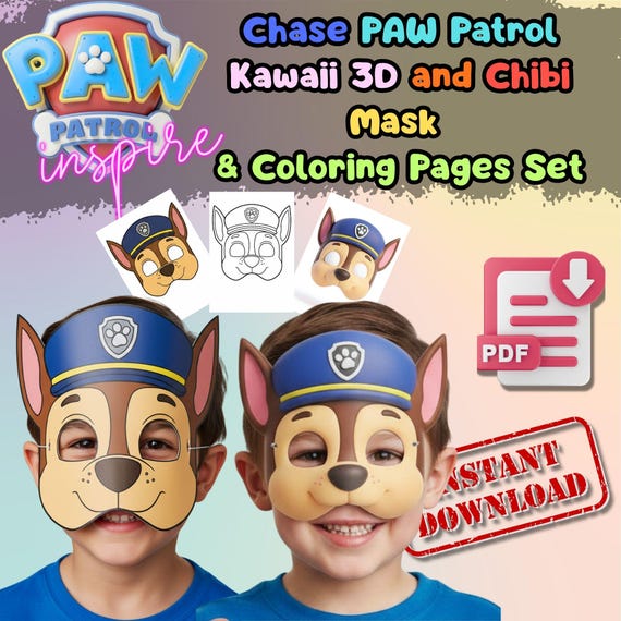 Chase Paw Patrol Mask Printable, Kids Birthday Party Costume Activity, Screen Free Craft (PDF)