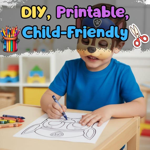 Chase Paw Patrol Mask Printable, Kids Birthday Party Costume Activity, Screen Free Craft (PDF) - görsel 2