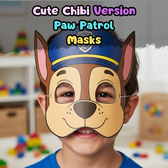 Chase Paw Patrol Mask Printable, Kids Birthday Party Costume Activity, Screen Free Craft (PDF) - görsel 3