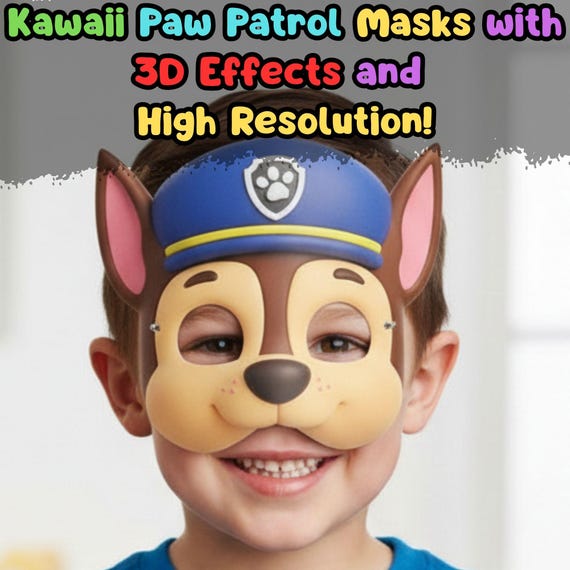 Chase Paw Patrol Mask Printable, Kids Birthday Party Costume Activity, Screen Free Craft (PDF) - görsel 4