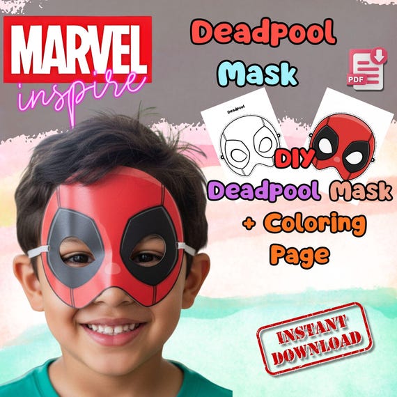 Deadpool Mask Printable, Kids Birthday Party Activity, Outdoor Garden Craft, Summer Party Favor PDF