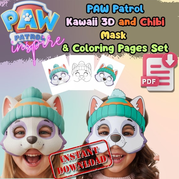 Everest Paw Patrol Mask Printable, Girls Birthday Party Costume Activity, Screen Free Craft (PDF)