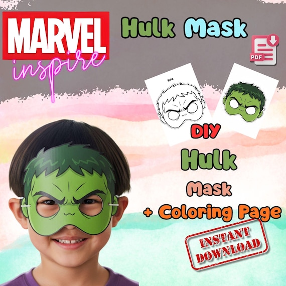 Hulk Mask Printable, Kids Birthday Party Activity, Outdoor Garden Craft, Summer Party Favor PDF