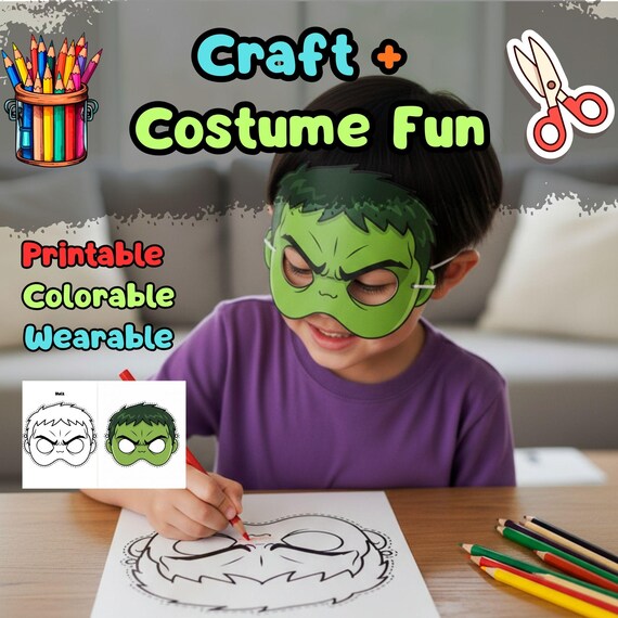 Hulk Mask Printable, Kids Birthday Party Activity, Outdoor Garden Craft, Summer Party Favor PDF - görsel 2