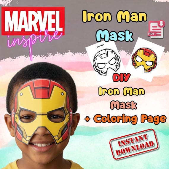 Iron Man Mask Printable, Kids Birthday Party Activity, Outdoor Garden Craft, Summer Party Favor PDF