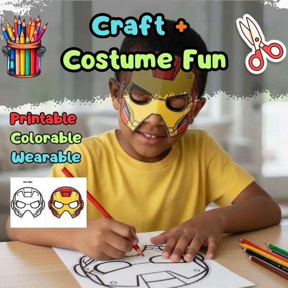 Iron Man Mask Printable, Kids Birthday Party Activity, Outdoor Garden Craft, Summer Party Favor PDF - görsel 2