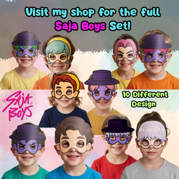 Jinu Saja Boys KPop Mask Printable, Kids Birthday Party Activity, Outdoor Craft, Party Favor PDF - görsel 3