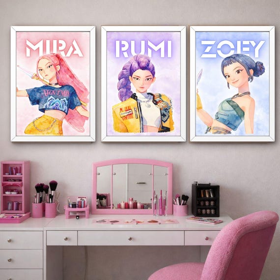 K-Pop Demon Hunters Poster Set Rumi Mira Zoey, Anime Girl Wall Art, Digital Download