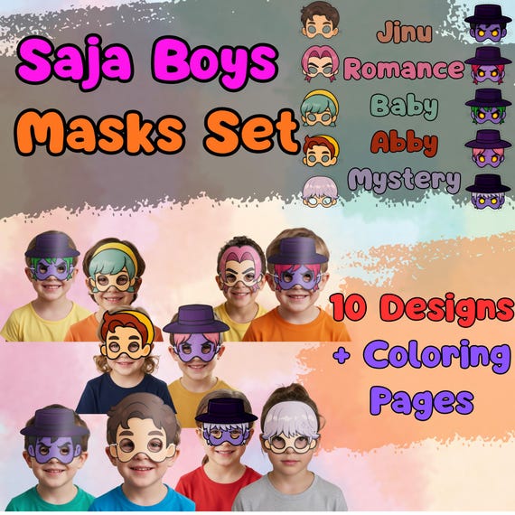 KPop Demon Hunters 28 Mask Set Printable, Kids Birthday Party Activity, Outdoor Garden Craft PDF - görsel 10