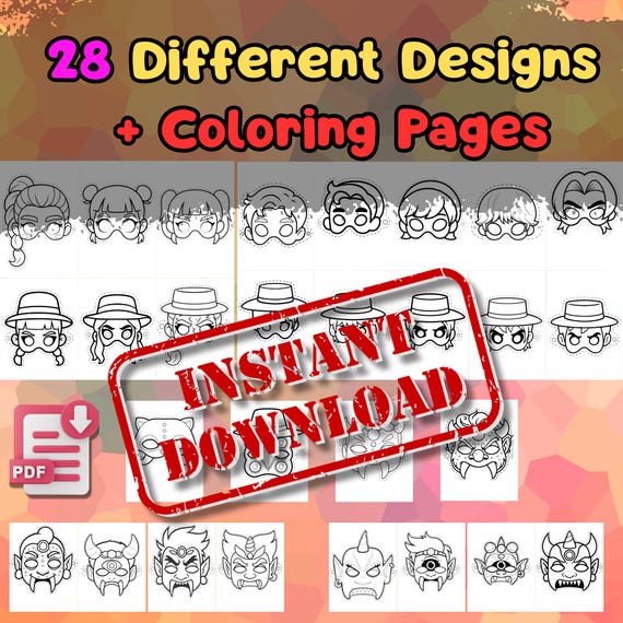 KPop Demon Hunters 28 Mask Set Printable, Kids Birthday Party Activity, Outdoor Garden Craft PDF - görsel 5