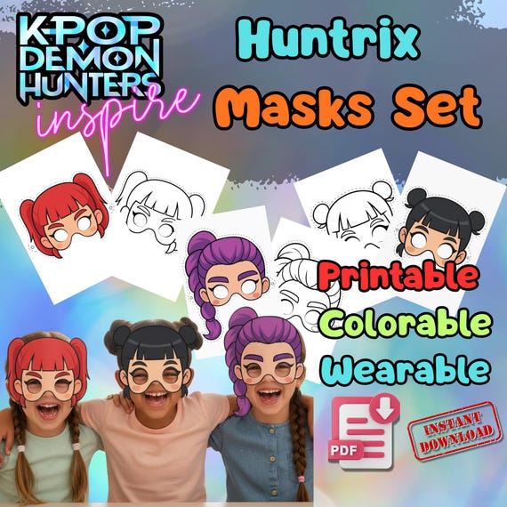KPop Demon Hunters 28 Mask Set Printable, Kids Birthday Party Activity, Outdoor Garden Craft PDF - görsel 8