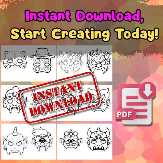 KPop Demon Mask Set 12 Designs Printable, Kids Birthday Party Activity, Outdoor Garden Craft PDF - görsel 3