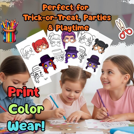 KPop Huntrix 6 Mask Set Printable, Kids Birthday Party Activity, Outdoor Garden Party Craft PDF - görsel 5