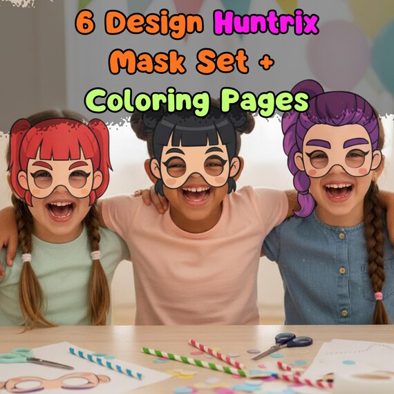 KPop Huntrix 6 Mask Set Printable, Kids Birthday Party Activity, Outdoor Garden Party Craft PDF - görsel 6