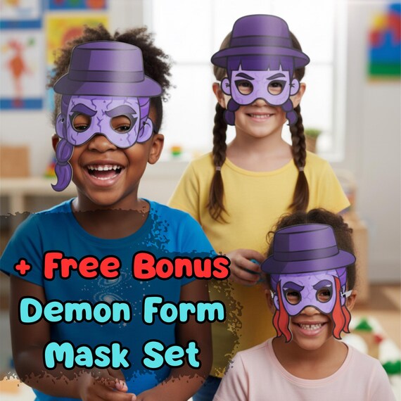 KPop Huntrix 6 Mask Set Printable, Kids Birthday Party Activity, Outdoor Garden Party Craft PDF - görsel 7