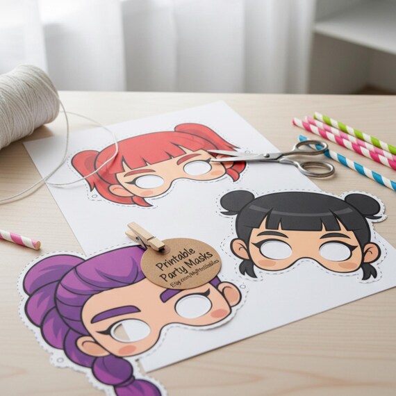 KPop Huntrix 6 Mask Set Printable, Kids Birthday Party Activity, Outdoor Garden Party Craft PDF - görsel 8
