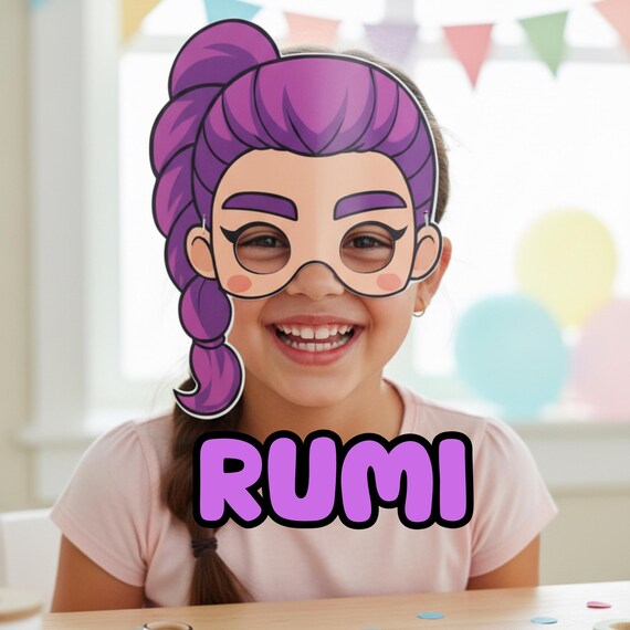 KPop Huntrix 6 Mask Set Printable, Kids Birthday Party Activity, Outdoor Garden Party Craft PDF - görsel 10