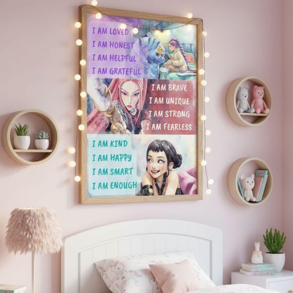 Kpop Huntrix Motivational Poster Rumi Mira Zoey, Anime Girl Wall Art, Digital Download - görsel 2