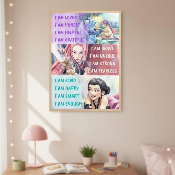 Kpop Huntrix Motivational Poster Rumi Mira Zoey, Anime Girl Wall Art, Digital Download - görsel 3