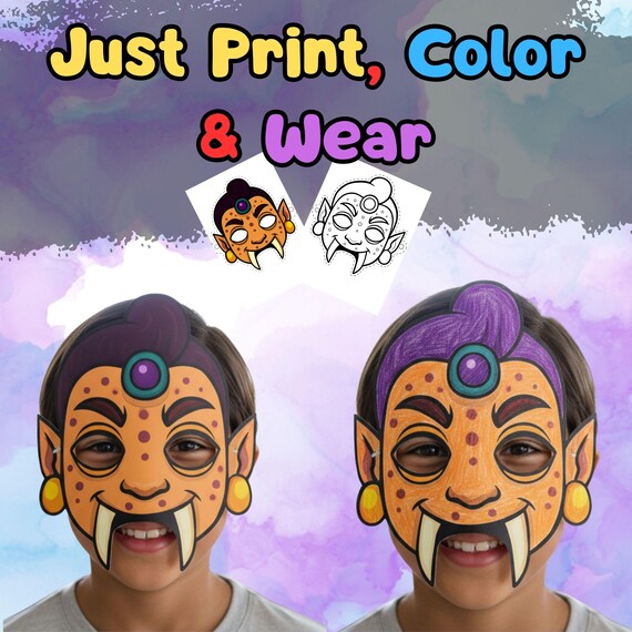 Kpop Inspired Demon Mask and Coloring Page (Digital Download)