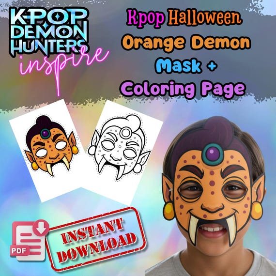 Kpop Inspired Demon Mask and Coloring Page (Digital Download) - görsel 2