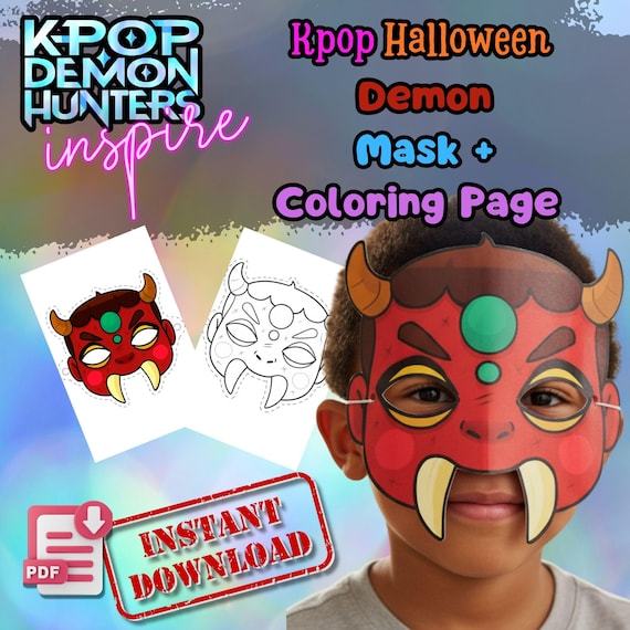 Kpop Inspired Dokkaebi Demon Mask and Coloring Page (Digital Download)