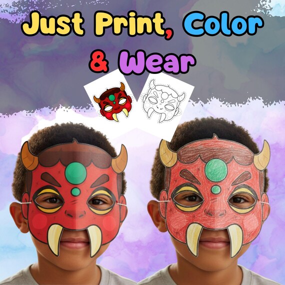 Kpop Inspired Dokkaebi Demon Mask and Coloring Page (Digital Download) - görsel 2