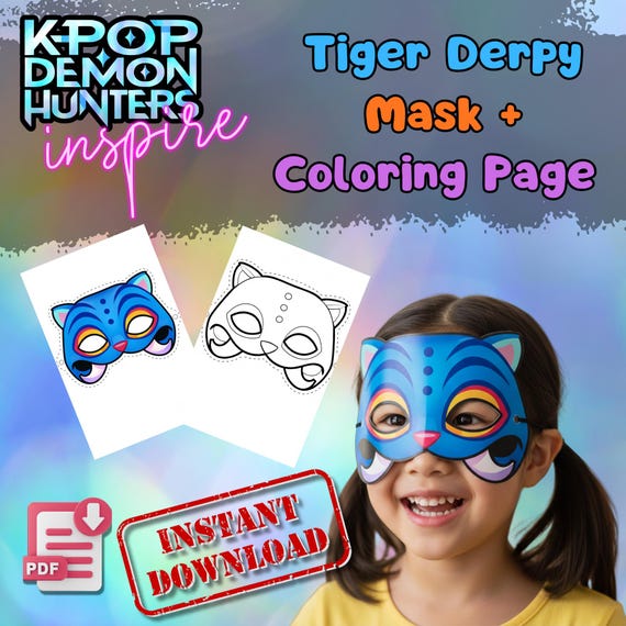 KPop Tiger Mask Printable, Kids Birthday Party Activity, Outdoor Garden Craft, Summer Party Favor PDF