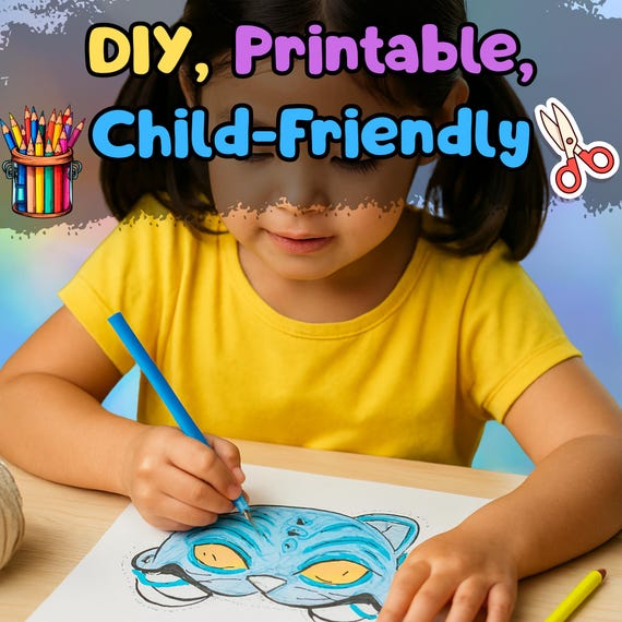 KPop Tiger Mask Printable, Kids Birthday Party Activity, Outdoor Garden Craft, Summer Party Favor PDF - görsel 3