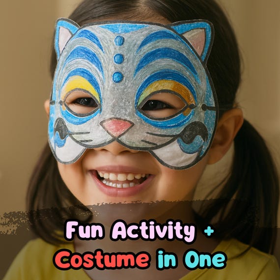KPop Tiger Mask Printable, Kids Birthday Party Activity, Outdoor Garden Craft, Summer Party Favor PDF - görsel 4