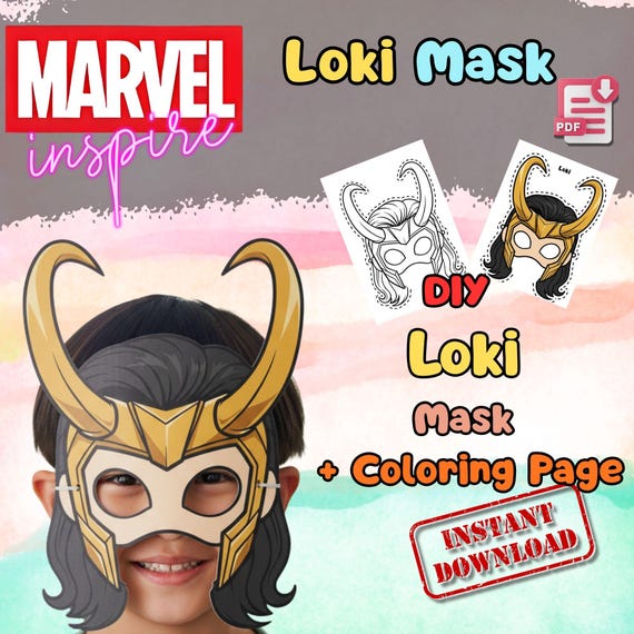 Loki Mask Printable, Kids Birthday Party Activity, Outdoor Garden Craft, Summer Party Favor PDF