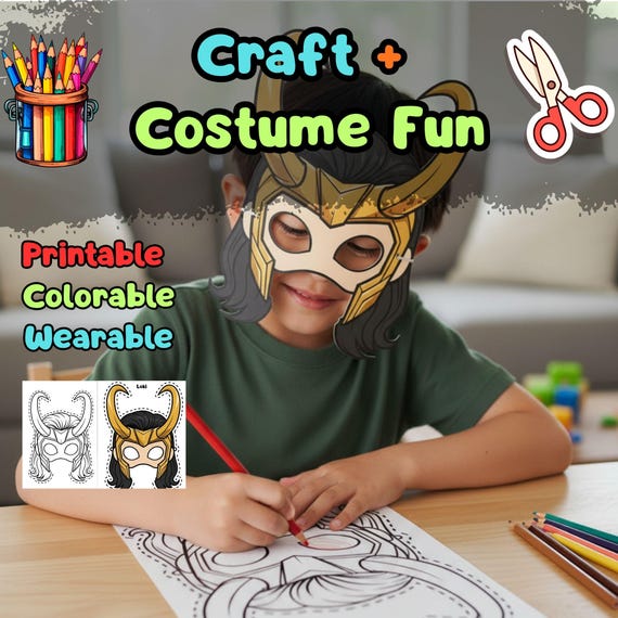 Loki Mask Printable, Kids Birthday Party Activity, Outdoor Garden Craft, Summer Party Favor PDF - görsel 2