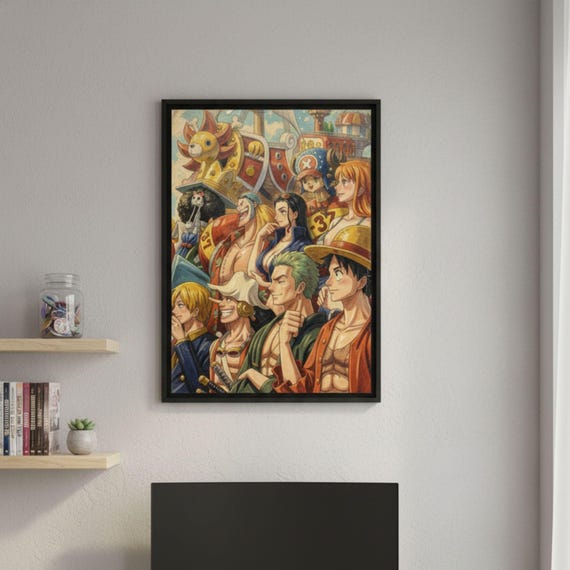 Luffy & Straw Hat Crew One Piece Portrait Poster, Oil Paint Style Anime Wall Art, Digital Download - görsel 5