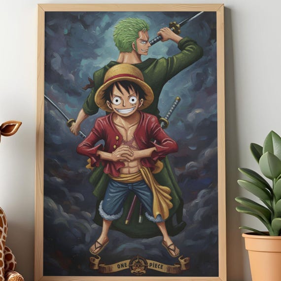 Luffy Zoro One Piece Poster, Oil Paint Style Anime Wall Art, Digital Download