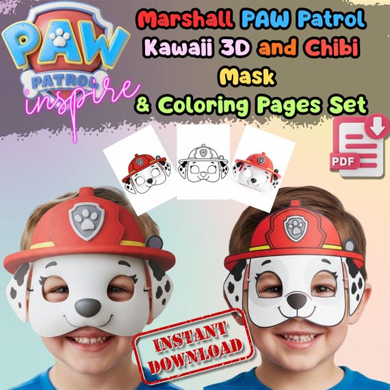Marshall Paw Patrol Mask Printable, Kids Birthday Party Costume Activity, Screen Free Craft (PDF)