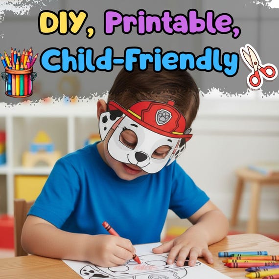 Marshall Paw Patrol Mask Printable, Kids Birthday Party Costume Activity, Screen Free Craft (PDF) - görsel 2