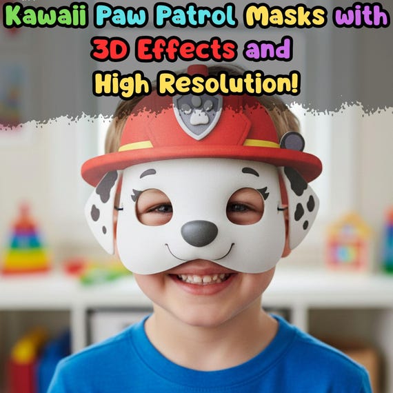 Marshall Paw Patrol Mask Printable, Kids Birthday Party Costume Activity, Screen Free Craft (PDF) - görsel 3