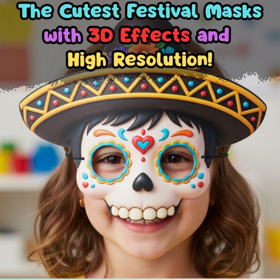 Mexican Sugar Skull Mask for Boys, Día de los Muertos Coloring Page (Digital Download) - görsel 2