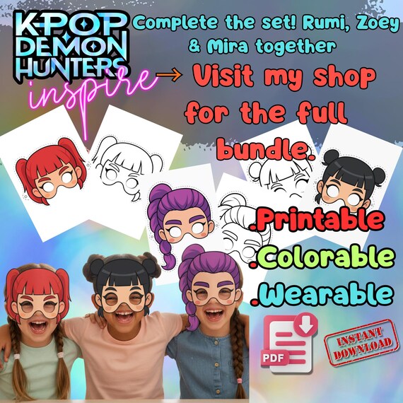 Mira KPop Demon Hunters Mask Printable, Kids Birthday Party Activity, Outdoor Craft, Party Favor PDF - görsel 3